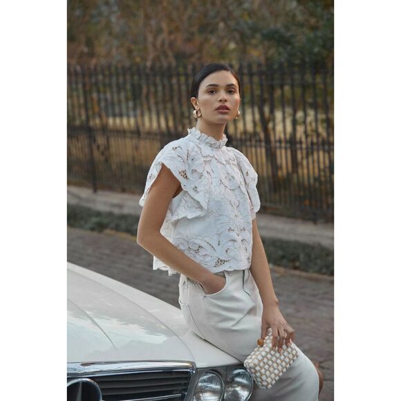 Anthropologie The Lainie High-Neck Lace Cutwork Blouse L NWT - Picture 2 of 9